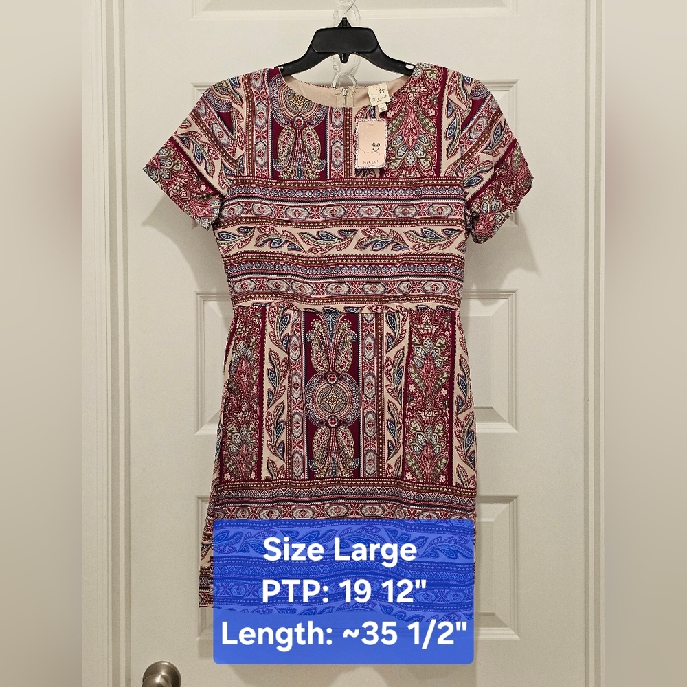 Pink Owl Short Sleeve Dress, NWT, Size Large